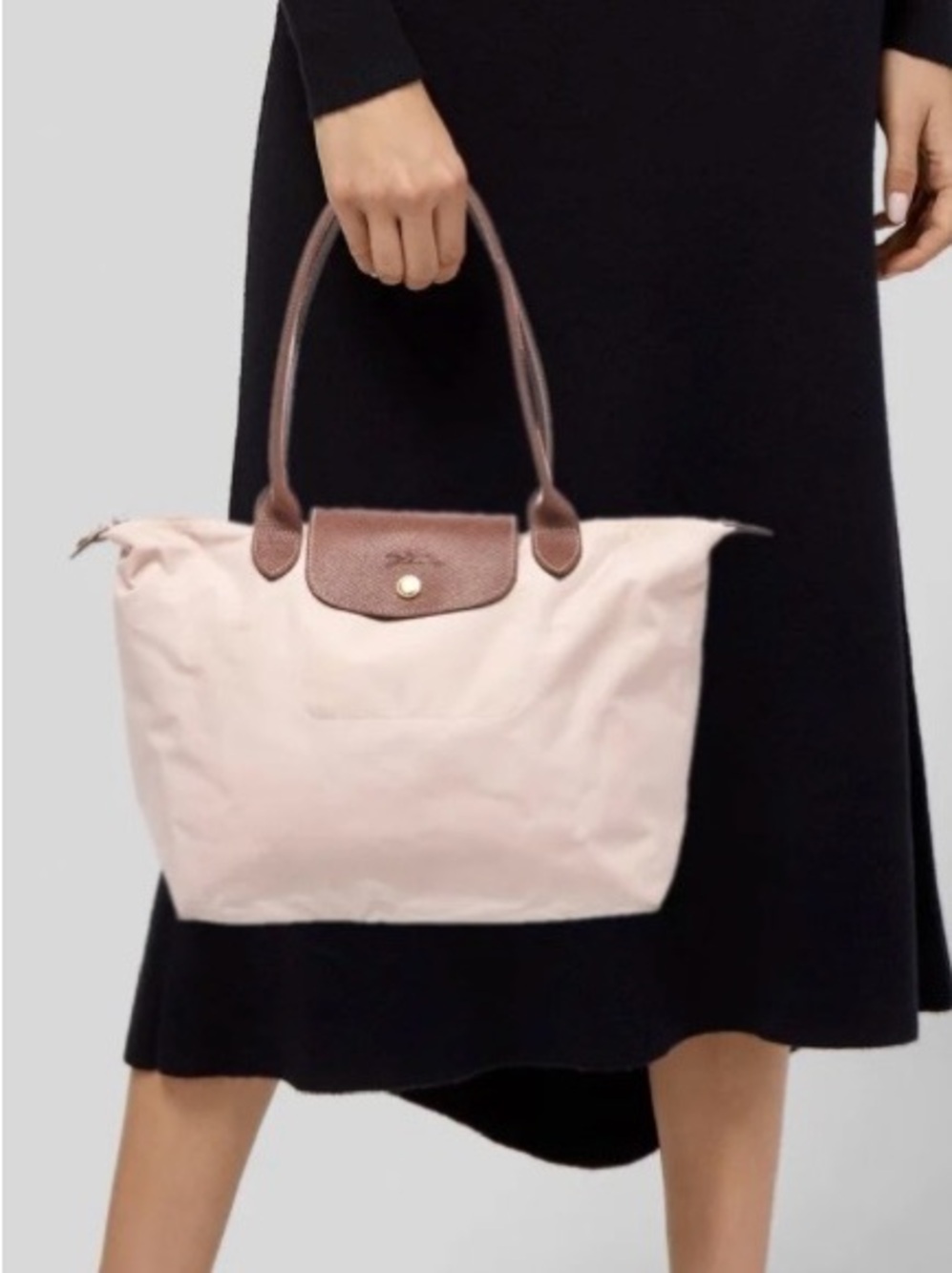 Longchamp Light Pink Shoulder Tote with Brown Trim